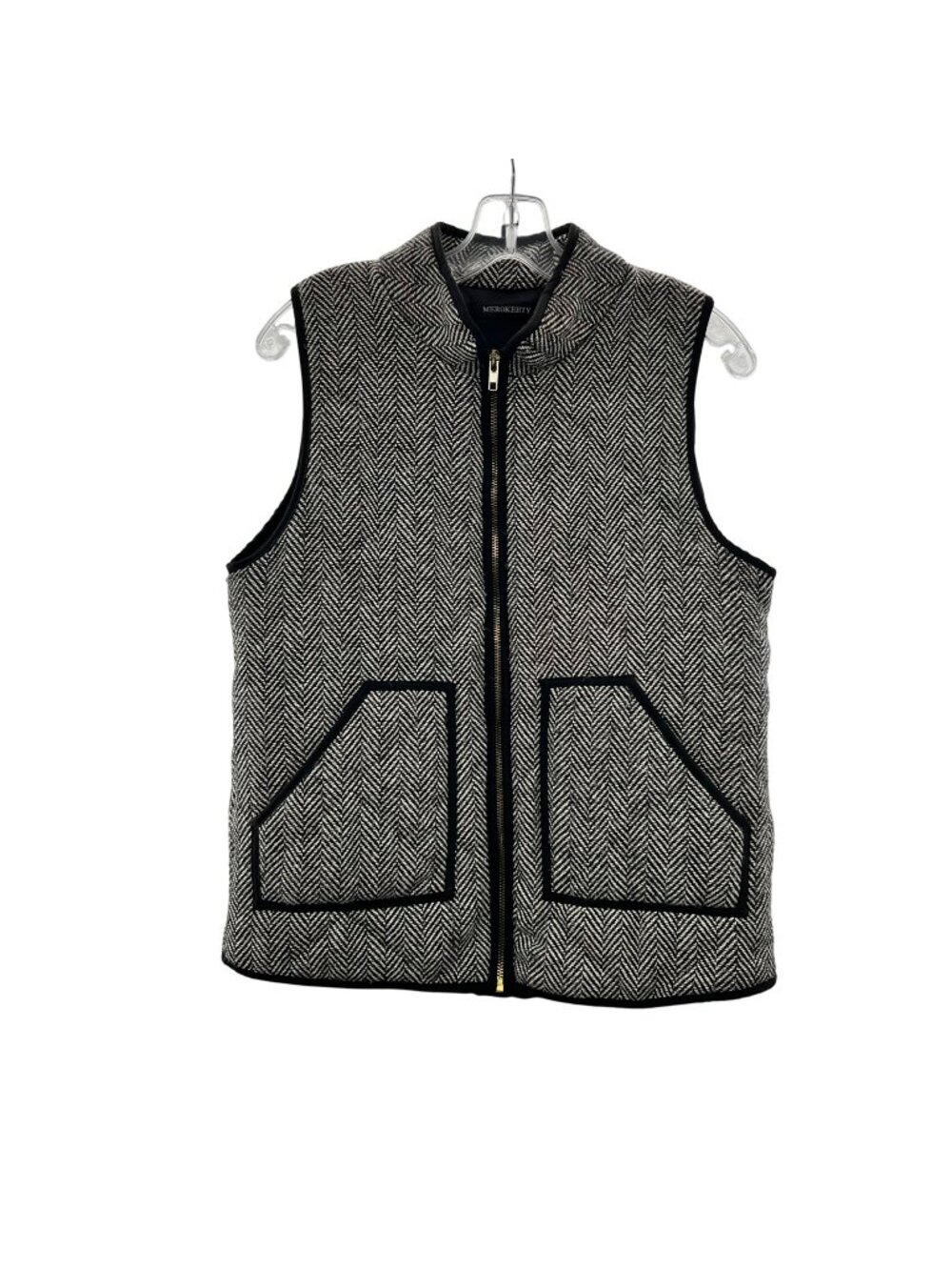 Merokeety Women's Full Zip Vest Black/White Print Size Medium Pockets